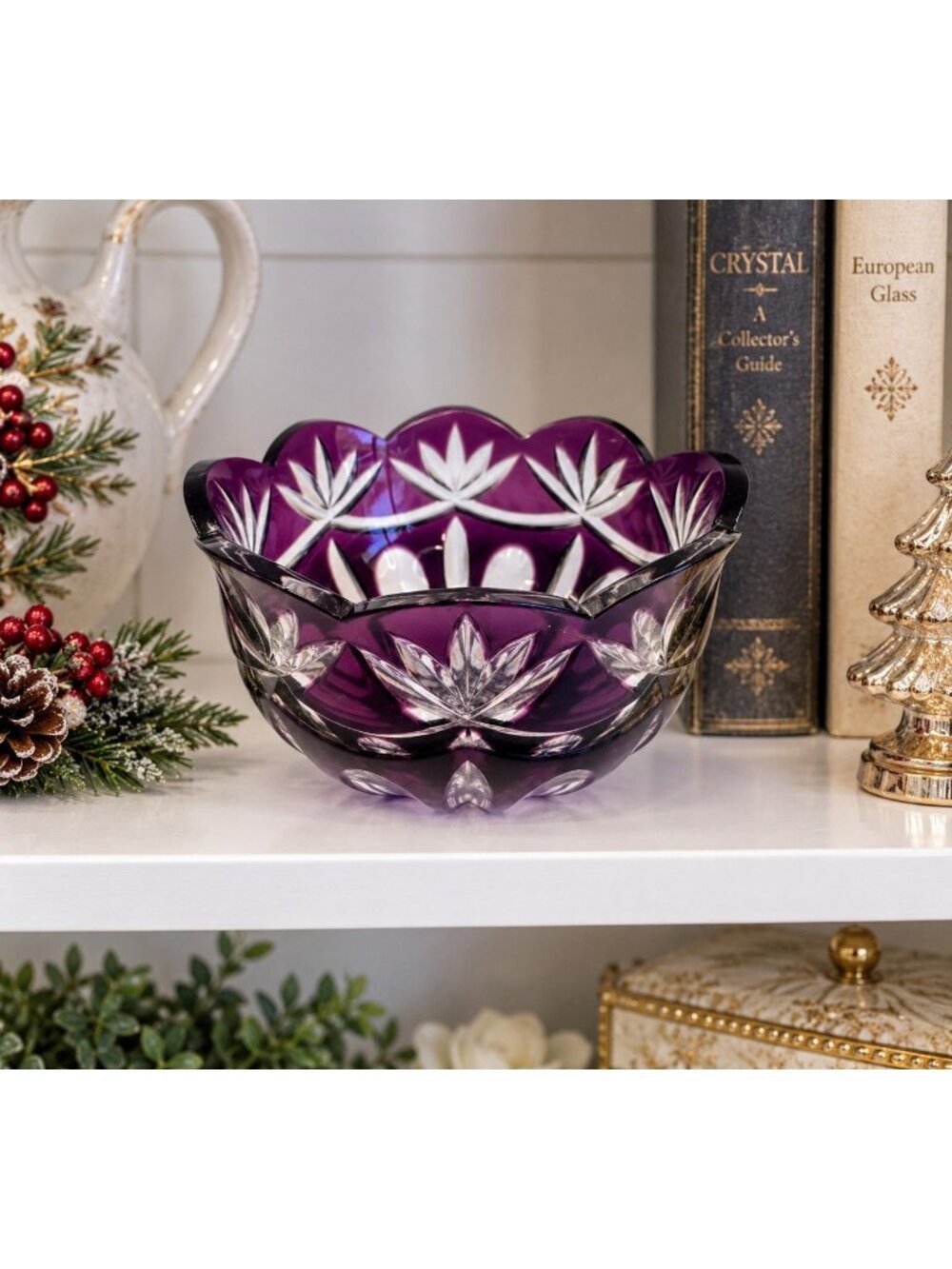 Ajka Crystal Fifth Avenue Amethyst Purple Cut to Clear Bowl Hungary 4.5"